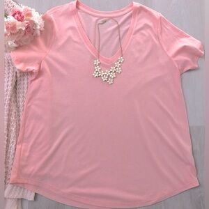 💕🌸Terra & Sky Pink V-Neck Short Sleeve Tee Top Size 0X